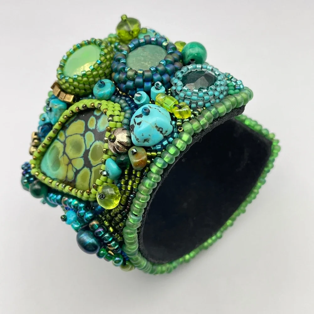 LARGE‎ Beaded Turquoise Boho Cuff Bracelet Adjustable Statement Chunky Bracelet